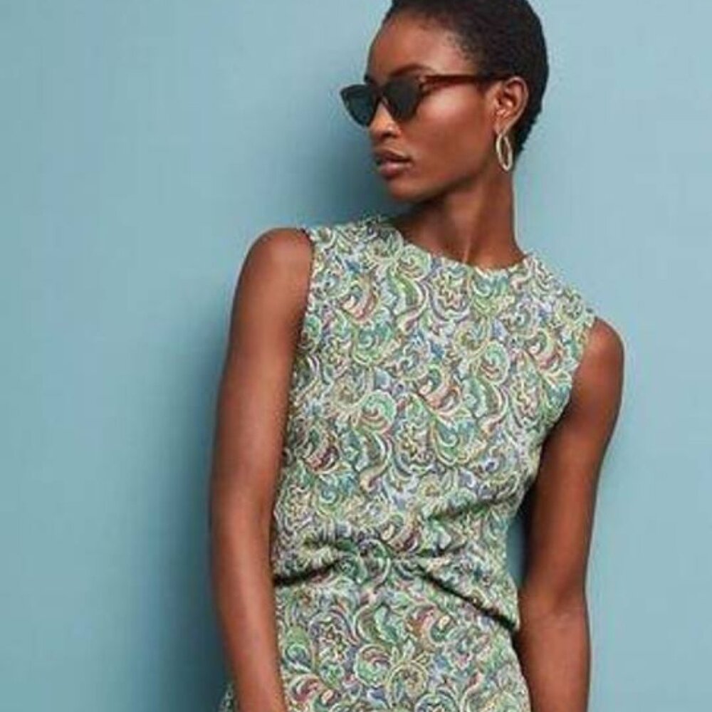 Maeve Sleeveless Green Paisley Top Anthropology Size M